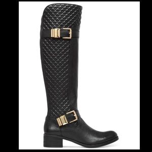 NWOB Vince Camuto Black and Gold Quilted Boots